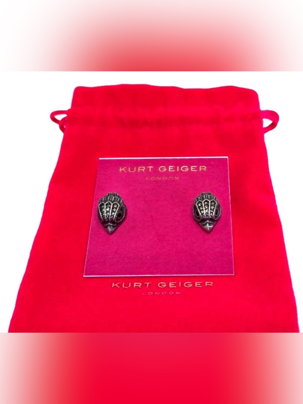 Kurt Geiger London Eagle eagle-head gunmetal with dark crystals Stud EarringsNWT